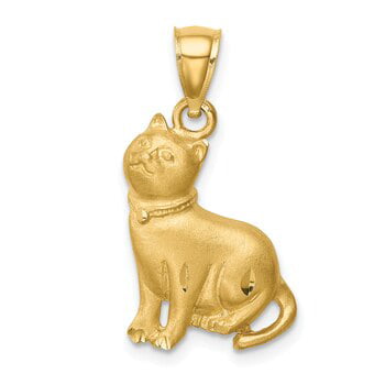 Details about   14K Yellow Gold Cat Pendant For Woman