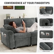 BedLuxury 106 Modular Sectional Sofa Bed with Pull Out Bed, Large Storage & USB Charging, Modern Sleeper Couch for Living Room, Corduroy Gray