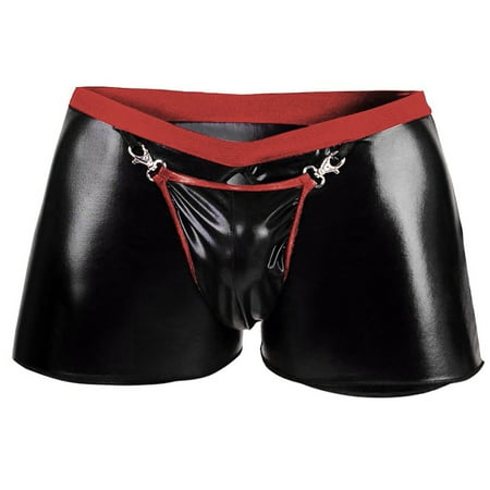 

YUEHAO underwear women Mens Seductive Lingerie Artificial Leather Open Crotch Bodysuit Underpants Red XL