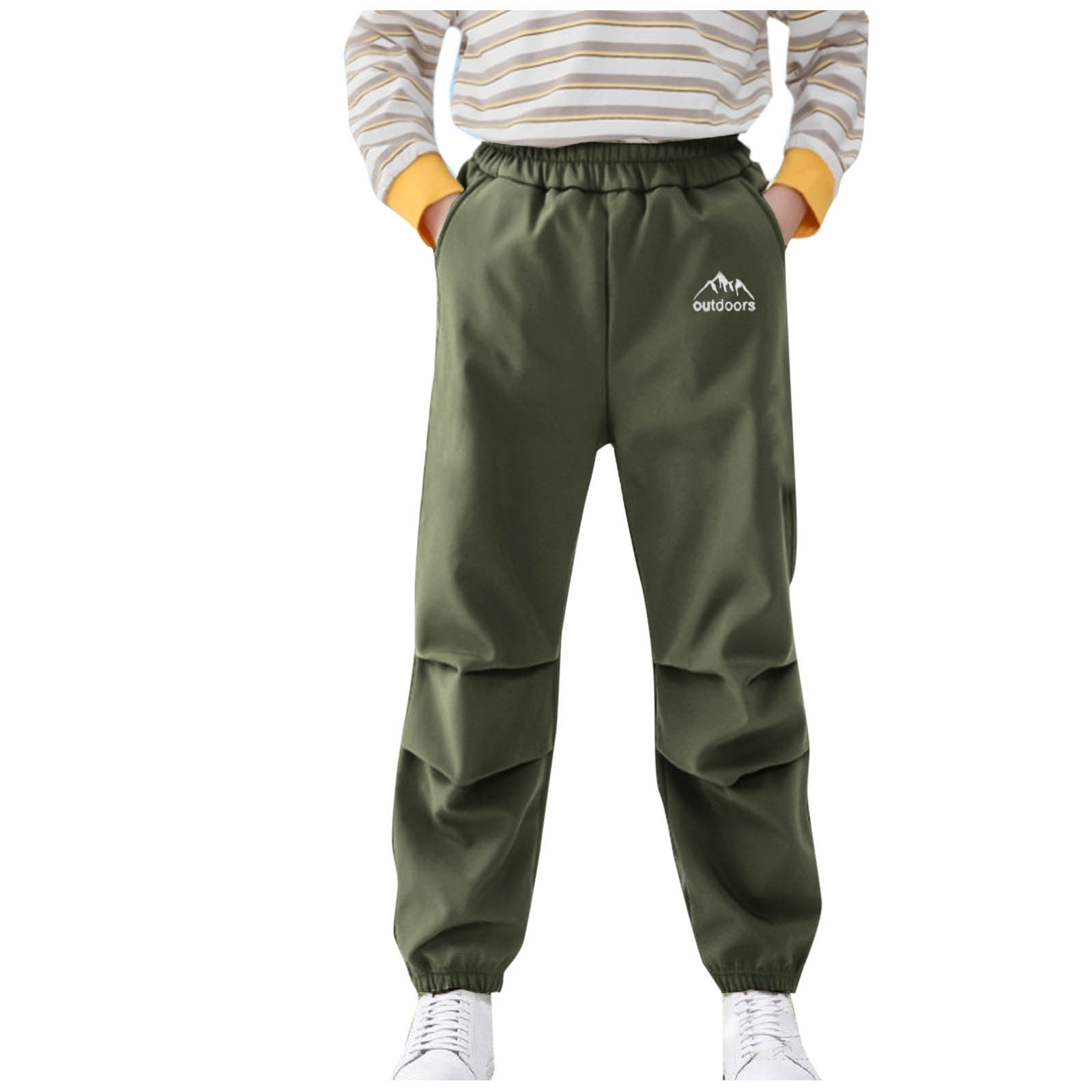 CYRBOKO Summer Cargo Pants for Boys Loose Casual Quick-dry Long Pants Army Green Size 5-6 T