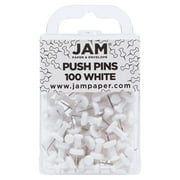 JAM Paper Colorful Push Pins, White Push Pins, 1in, 100/Pack