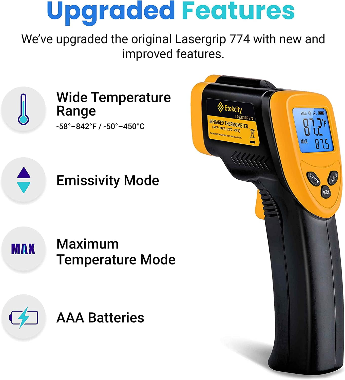 Upgrade 774 Infrared Thermometer, High Temperature Gun for Cooking