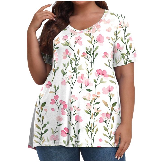Pisexur Printemps Tops for Women 2025 Women Mode Été Imprimé Régulier Women Manches Courtes Col Rond Womens Tops Multicolore,TG