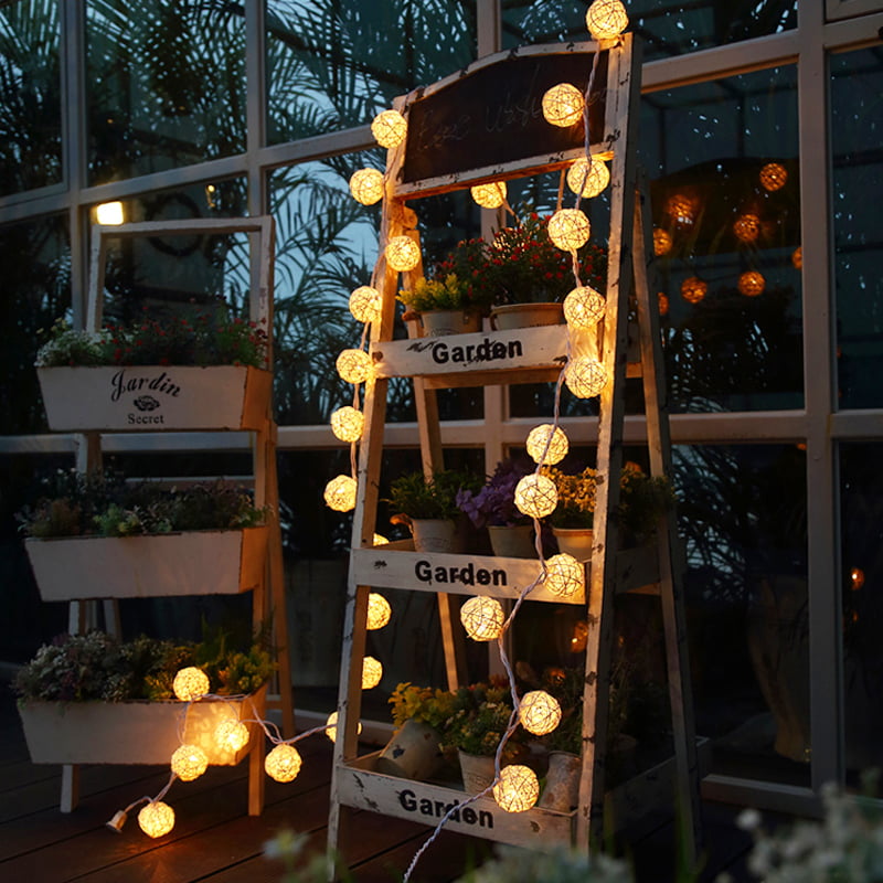 20 LED Rattan Ball String Lights Home Garden Fairy Lamp For Wedding Party Decor 