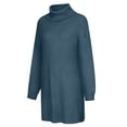 thumbnail image 3 of Fesfesfes Women Sweaters Solid Color Long Sleeve Sweater Dress Turtleneck Sweater Pullover Robe Dress, 3 of 7