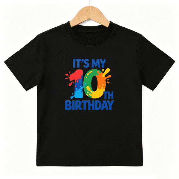 10th Birthday Splatter Boys Graphic Tee, Colorful Paint It's My 10 100% Cotton Kids Short Sleeve T-Shirt
