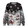 thumbnail image 4 of SCRAWLGOD Christmas Day Womens Casual Crew Neck Sweatshirt with Pockets Oversized Comfy Long Sleeve Lightweight Pullover Drop Shoulder Tops Fall Clothes, House Snow Christmas Tree Print, S, 4 of 7