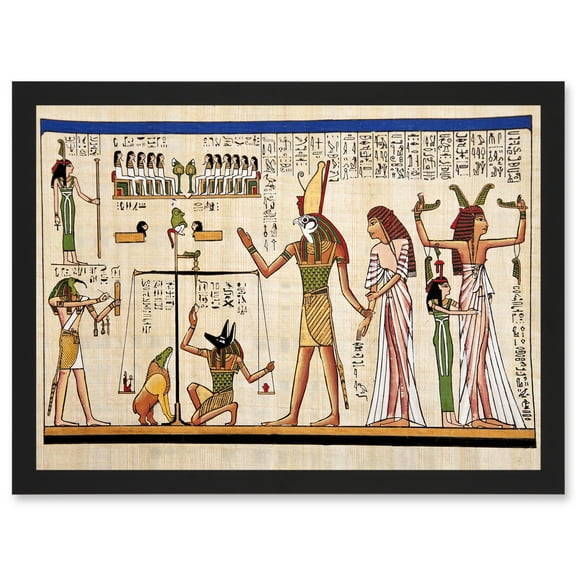 Painting Ancient Egyptian Heiroglyphics Horus Thoth Anubis Mural A4 Artwork Framed Wall Art Print