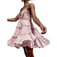 thumbnail image 2 of KOMOO Women Floral Ruffle Mini Dress V Neck Backless Spaghetti Strap Swing Dress A-Line Dress, 2 of 5