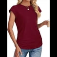 thumbnail image 1 of Camiseta de Corta con Cuello Redondo y Fruncido para Mujer, Color Rojo Vino, Talla L, 1 of 6