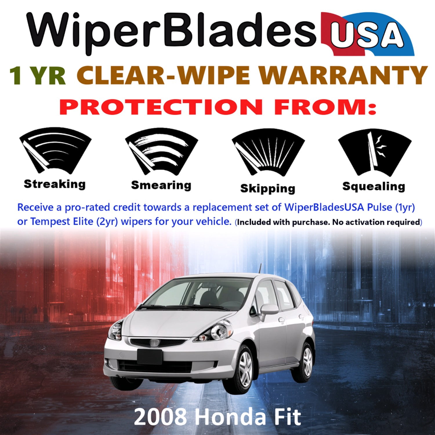 2008 Honda Fit Beam Wiper Blades Wipers w/1yr Warranty (Set of 3) w/Rear Wiper (WiperBladesUSA)