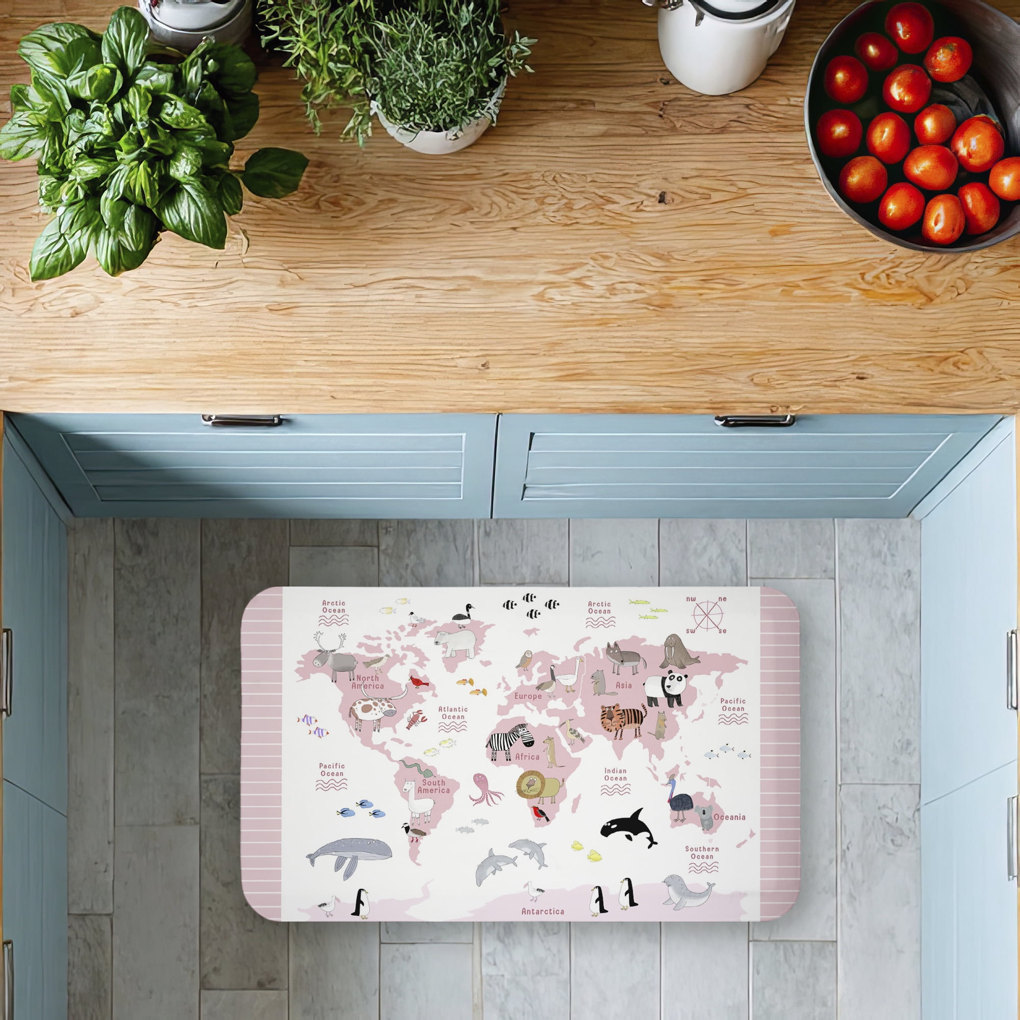 Stupell Industries Explore World Animals Pink Printed Anti-Fatigue Floor Mat, design by Carla Daly
