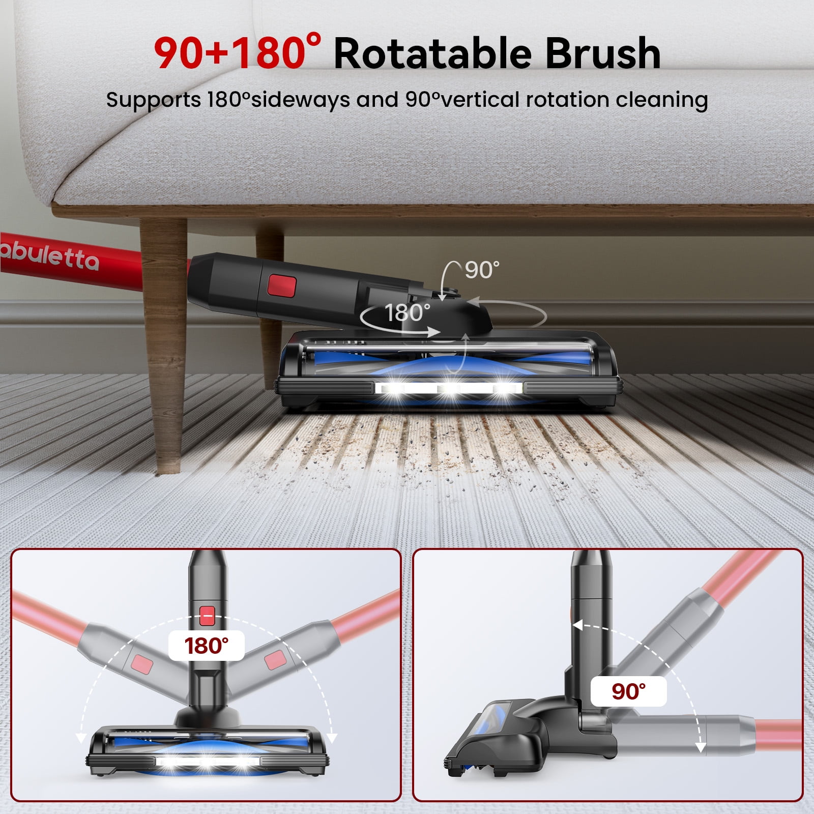 Lazyswan FABULETTA Cordless Vacuum Cleaner, 35KPa Powerful Suction, 50min Runtime, Self-Standing, Lightweight 3.5lbs, HEPA Filtration, for Pet Hair/Hardwood Floor/Carpet