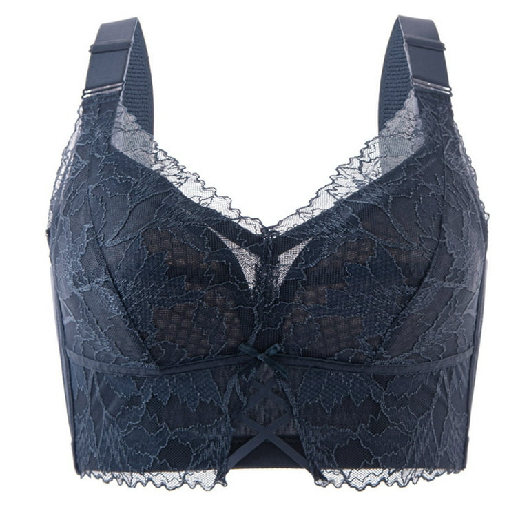 RYRJJ Women's Sexy Wireless Lace Tops Bralette Strappy Cami Crop Top  Lingerie Bra V Neck Going Out Corset Bustier Top(Navy,4XL) 