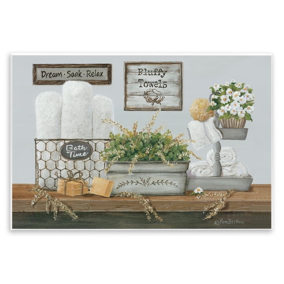 Stupell Industries Cottage Country Washroom Counter Still Life Bathroom Towel Wall Plaque Art, 15 x 10, by Pam Britton