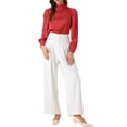 thumbnail image 2 of Blusa de satén para mujer Inspire Chic con cuello alto, mangas abullonadas y pliegues, color rojo M, 2 of 6