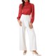 thumbnail image 2 of Blusa de satén para mujer Inspire Chic con cuello alto, mangas abullonadas y pliegues, color rojo M, 2 of 6