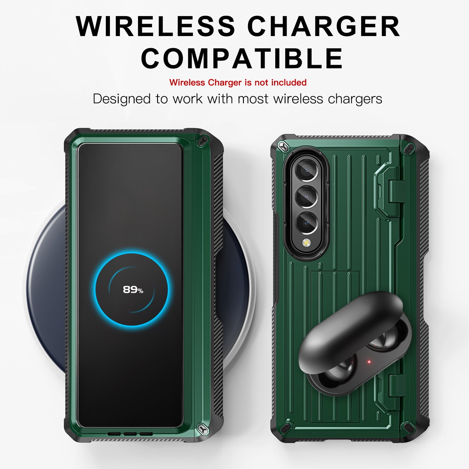 TECH CIRC Case for Samsung Galaxy Z Fold 3 Compatible with MagSafe, Heavy Duty Rugged PC Shockproof Hinge Protection Cover with Hidden Bracket Screen Protector S Pen Holder Case,Armygreen