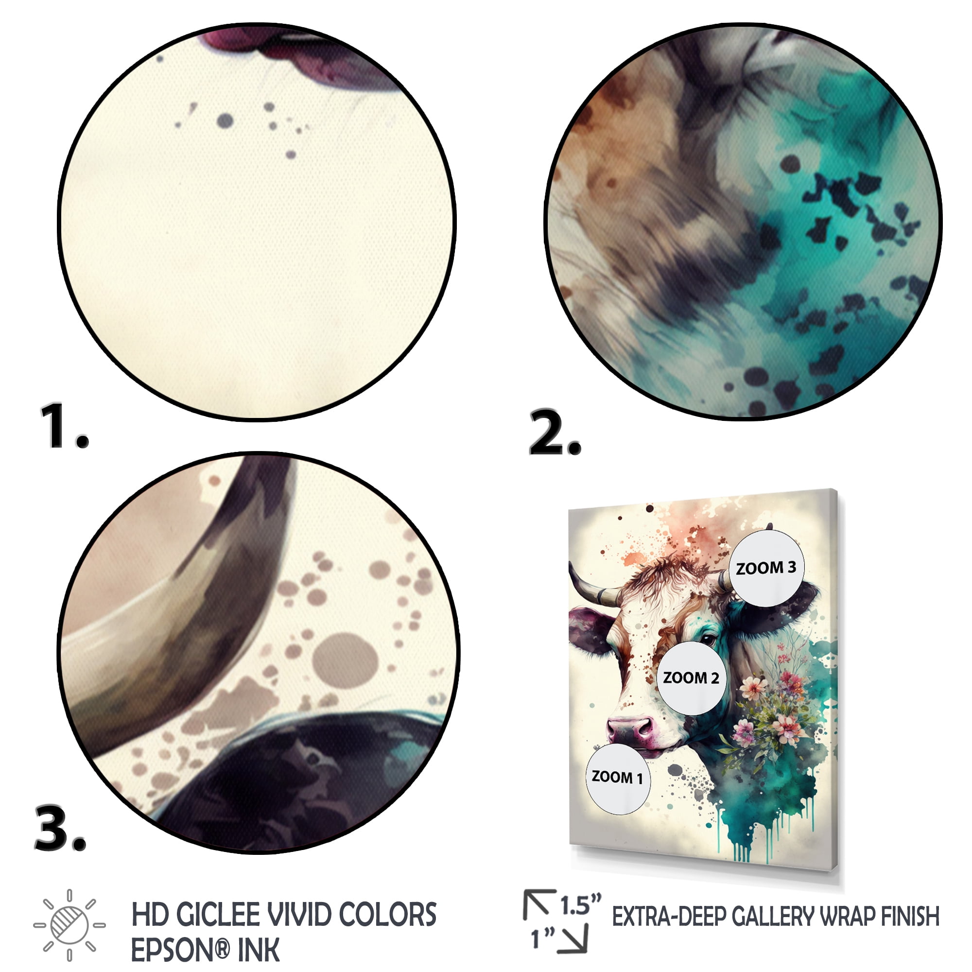 Designart Cute Cow Floral Art I Canvas Wall Art