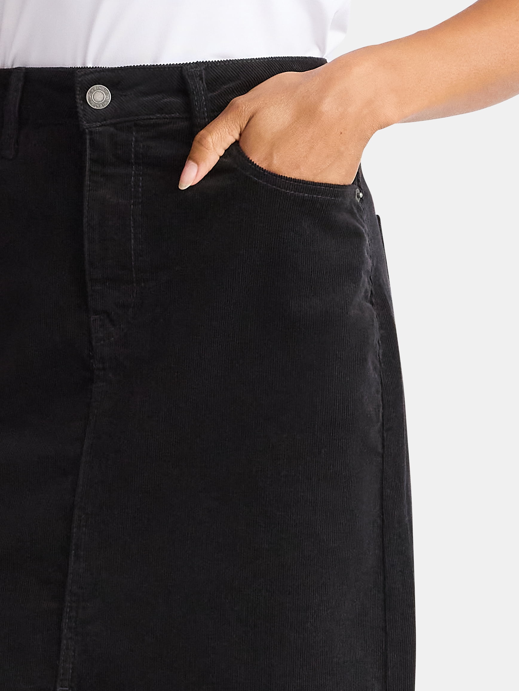 Time and Tru Women's Corduroy Midi Skirt with Front Slit, Sizes 0-20