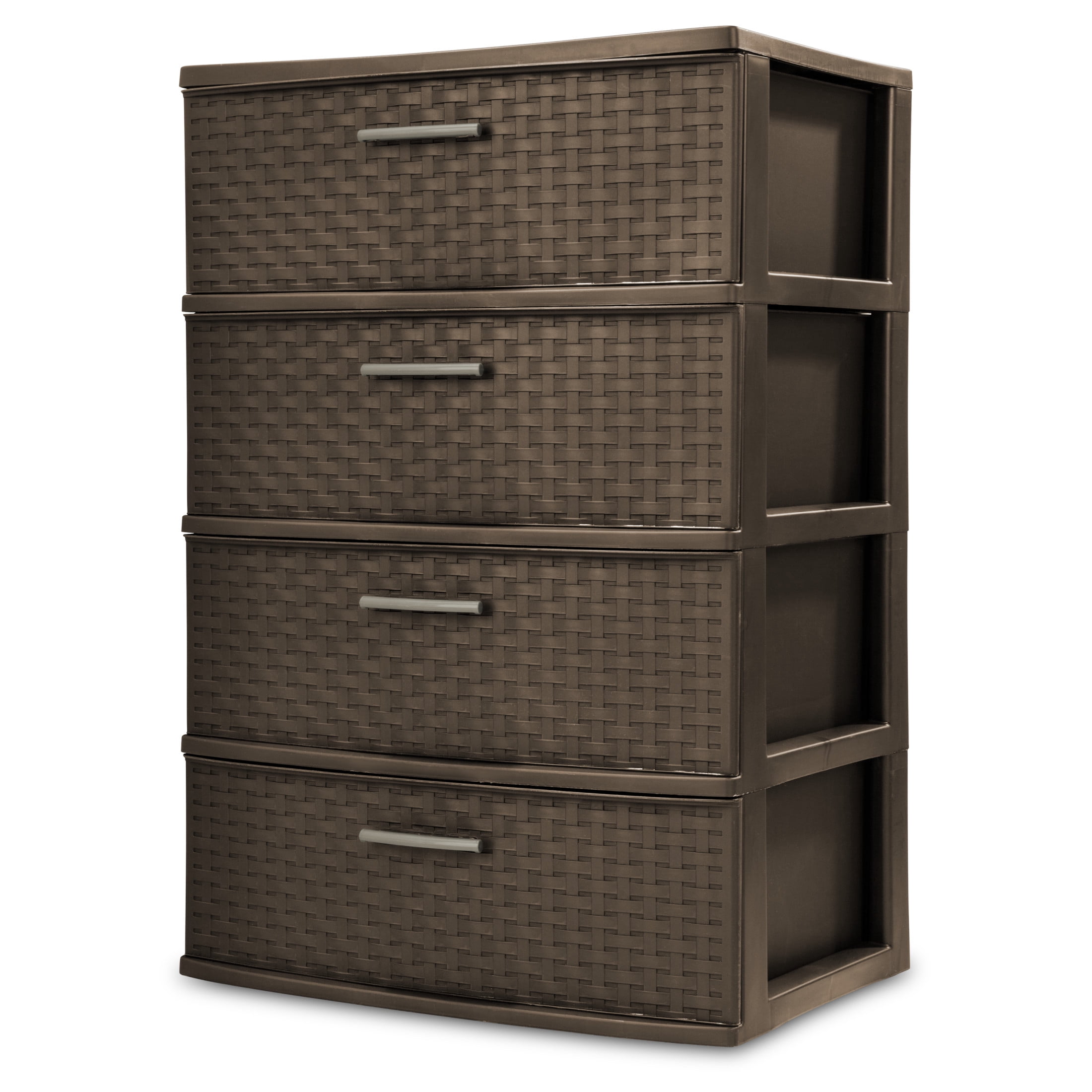 (2 pack) Sterilite 4 Drawer Wide Weave Tower, Plastic Décor Drawers with Pull Handles, Brown