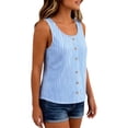 thumbnail image 6 of Spring Summer Shirts for Women Vertical Striped Button Front Tank Tops Scoop Neck Linen Blend Top Breathable Office Casual Summer Blouse Blue XL, 6 of 7
