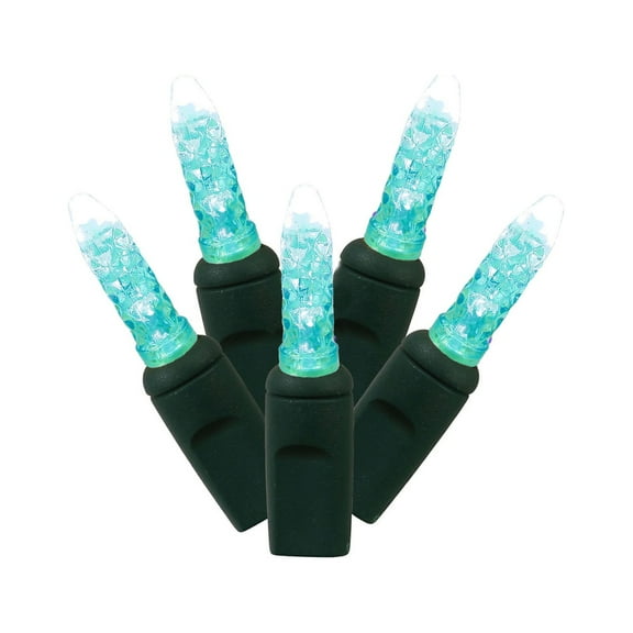 Vickerman 70 Teal M5 Faceted LED Light on Green Wire, 4" Spacing x 24' Long Christmas Light Strand