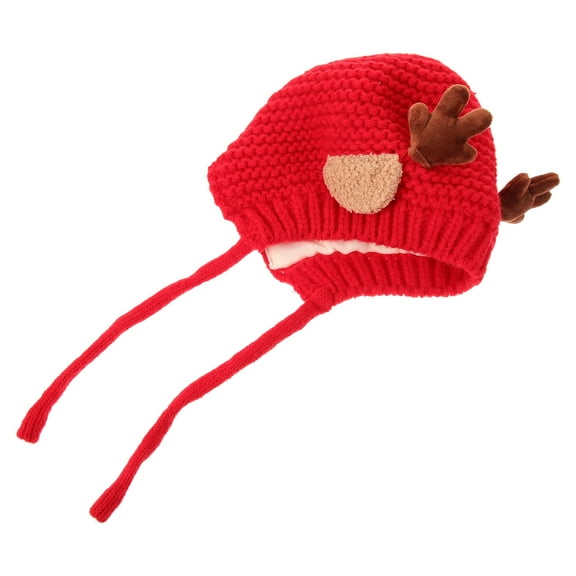 Milisten Winter Knitted Hat in Red Wool with Antler Detail Thick Warm and Windproof Headwear