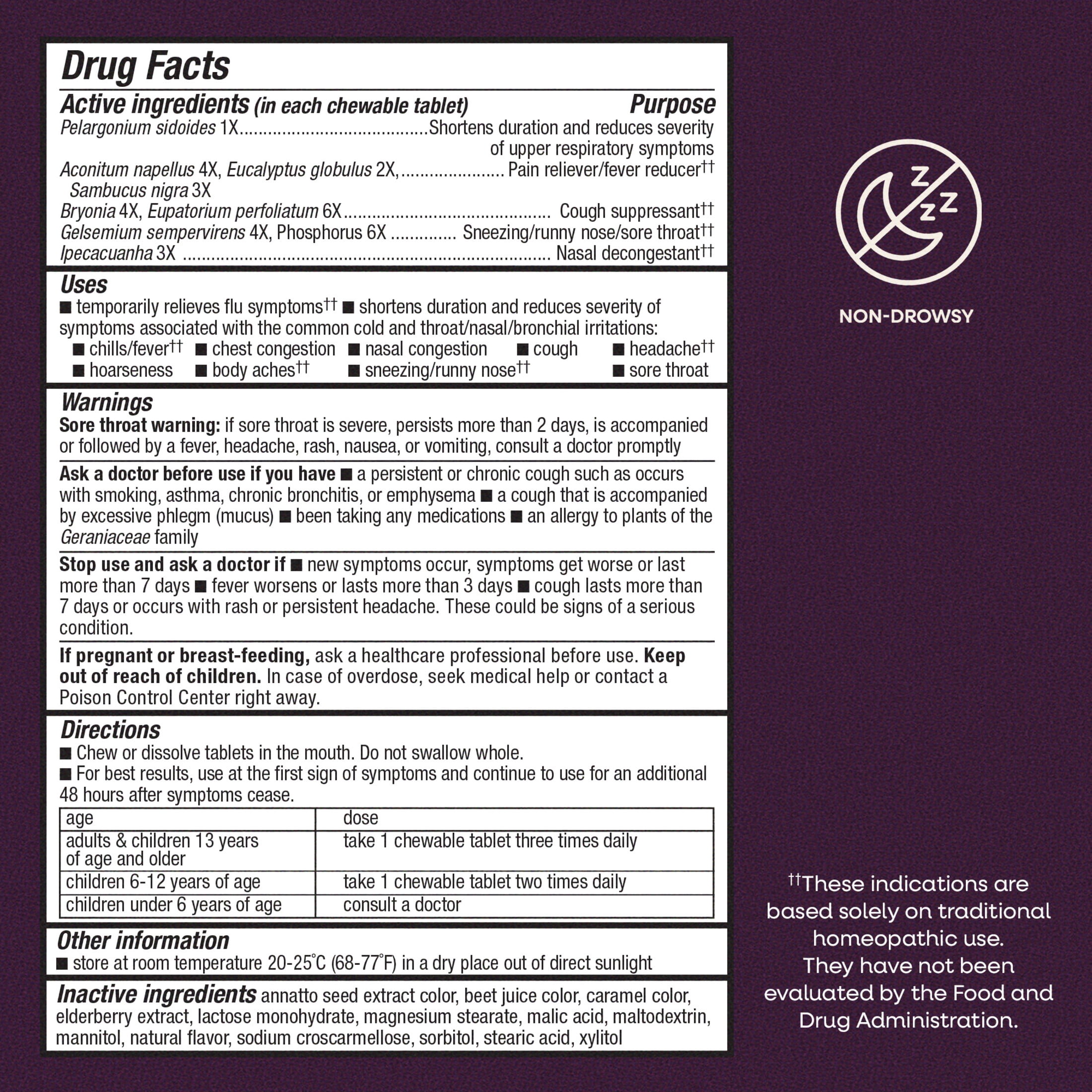 Nature’s Way Sambucus Cold + Flu Relief Elderberry Chewable Tablets, Berry Flavored, 20 Count