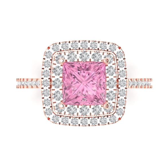 Halo Engagement Ring for Women - 2.07ct Simulated Pink Diamond in 18K Rose Gold Promise Ring