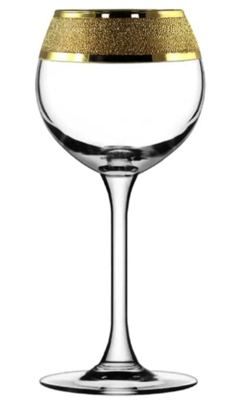 6-Stunning Wine Glass Glasses 6-pc Set 2.2 OZ Gold Carat Pattern Stunning Design