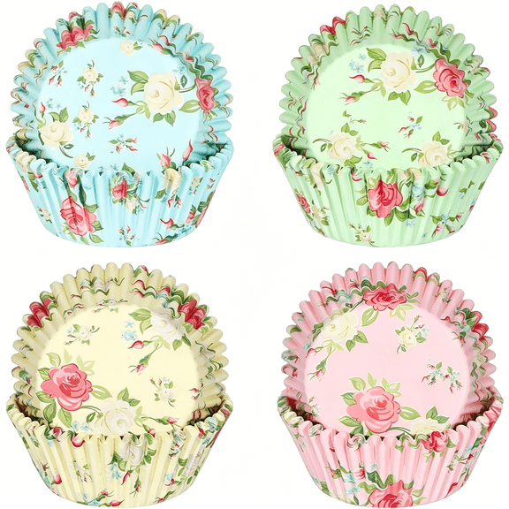 ACDANC Standard Cupcake Liners 100 Pack, Colorful Floral Paper Baking Cups, Disposable Muffin Wrappers for Birthday Tea Party Decor