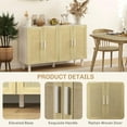 thumbnail image 4 of YYAo Sideboard Cabinet with 4 Rattan Doors and Adjustable Shelves, Coffee Bar Cabinet for Living Room, Dining Room, Entryway, White and Natural, 4 of 7