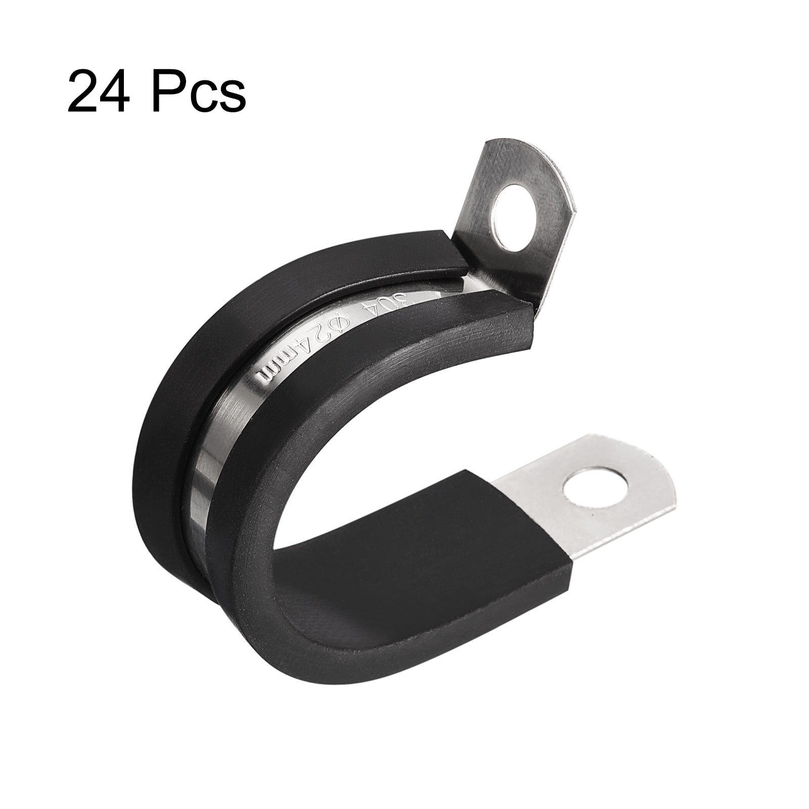 Uxcell 24Pack 1" Cable Clamp R Shape Stainless Steel Rubber Cushioned Pipe Strap