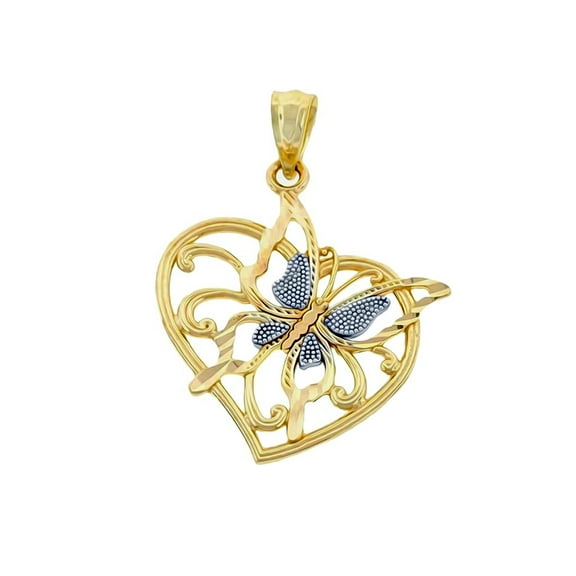 Charm America - Gold Butterfly Heart Charm - 10 Karat Solid Gold