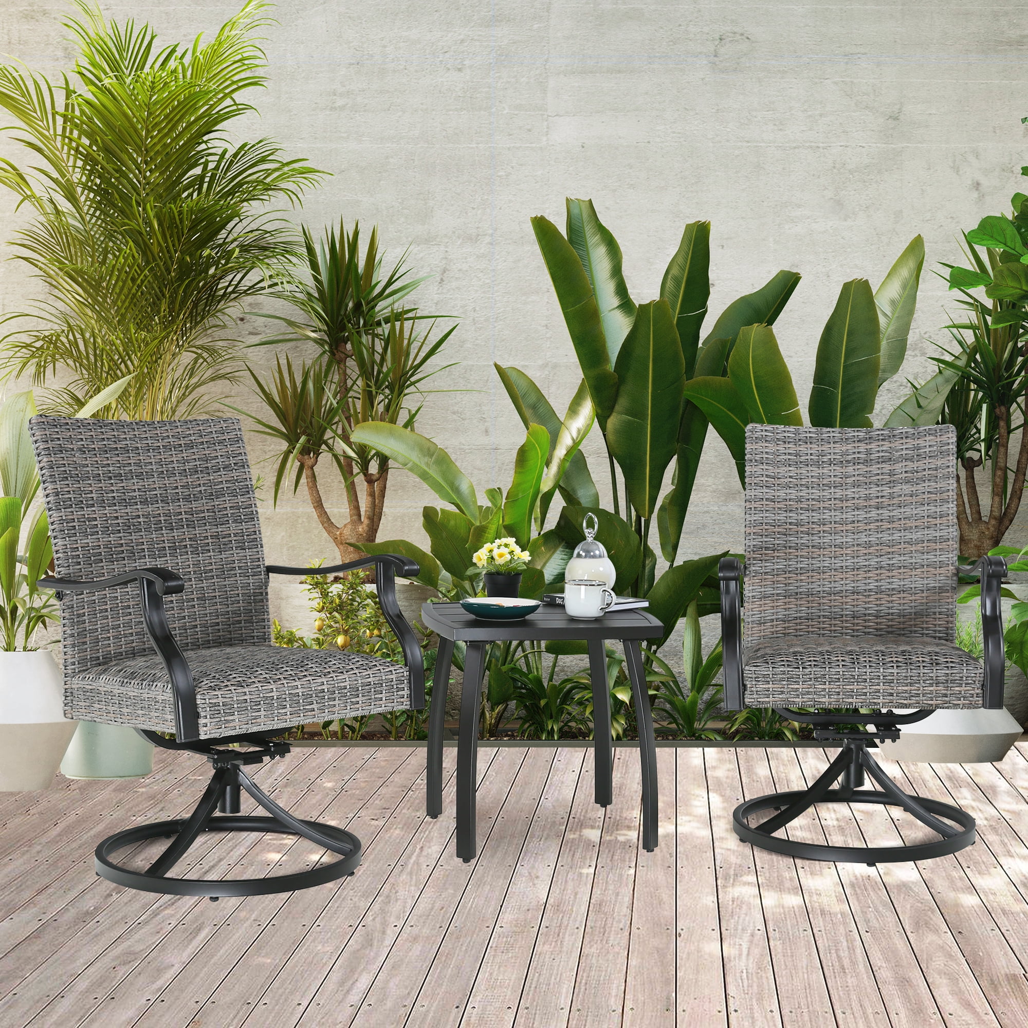 Ulax Furniture 3 Pieces Patio Outdoor Metal Bistro Dining Set