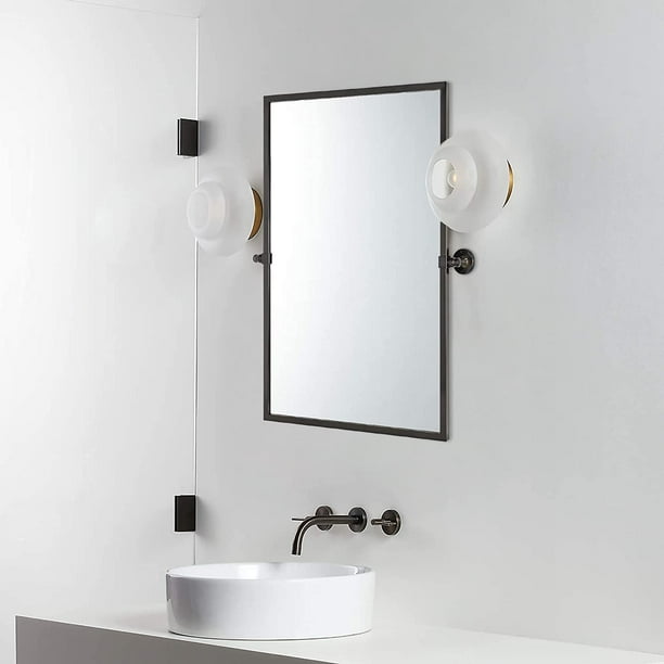 24x36'' Oil Rubebd Bronze Pivot Bathroom Vanity Mirror Large Metal Framed Squared Edge Rectangle