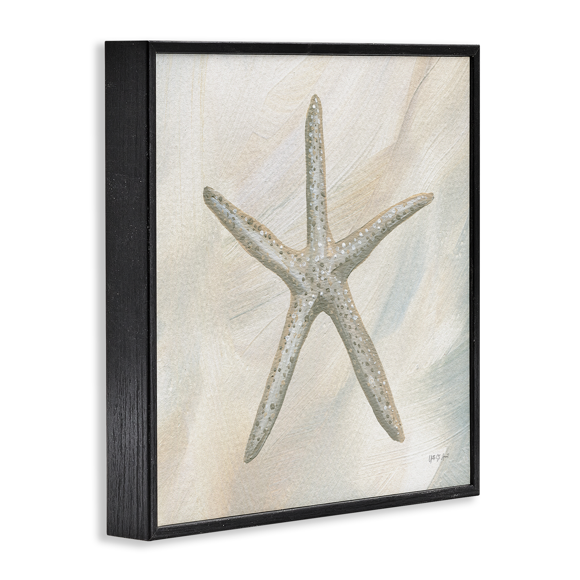 Stupell Industries Minimal Beige Starfish Coastal Painting Black Framed Art Print Wall Art, 12 x 12