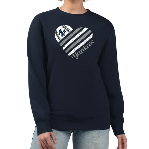 Women's G-III 4Her by Carl Banks Navy New York Yankees Heart Logo Fleece Pullover Sweatshirt