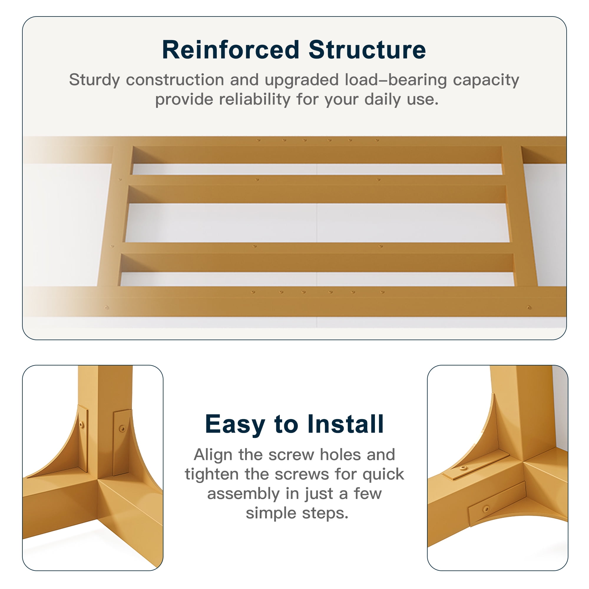 Demi Bonn 78" Farmhouse Dining Table, Wood Rustic Kitchen Table for 8 People, Large Rectangular Dinner Table for Dining Room, Home Office, Living Room Furniture, White & Gold