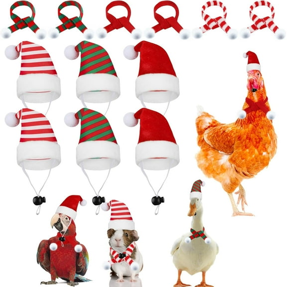 Dalrosia 12pcs Christmas Pet Chicken Hat Scarf Set Small Animal Hat Costume Set for Hen Duck Hamster Guinea Pig Rabbit Kitty Puppy Parrot Lizard Xmas Party Supply