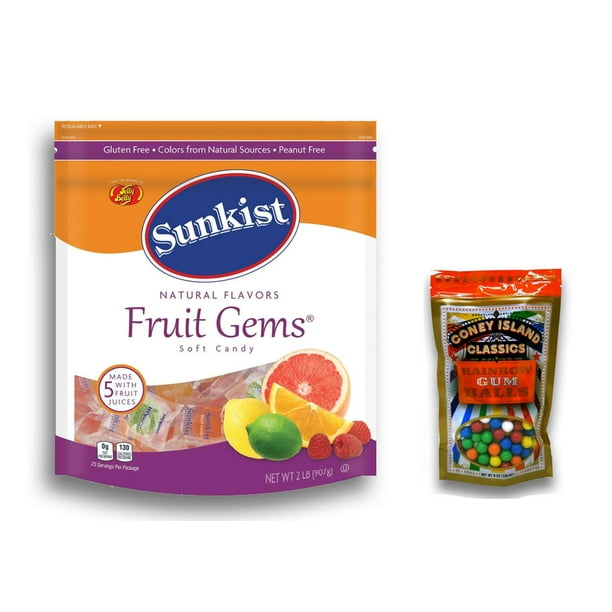 Jelly Belly Sunkist Fruit Gems Assorted Soft Candy, 2 lbs. Plus Bonus Rainbow Gumballs Perfect