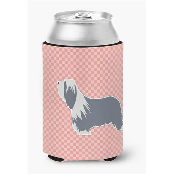 Bearded Collie Checkerboard Pink Can or Bottle Hugger