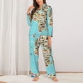 thumbnail image 3 of Disketp Pajamas Set Long Sleeve Sleepwear Womens Button Down Nightwear Pj Sets-World Travel Line Icons Map, 3 of 9