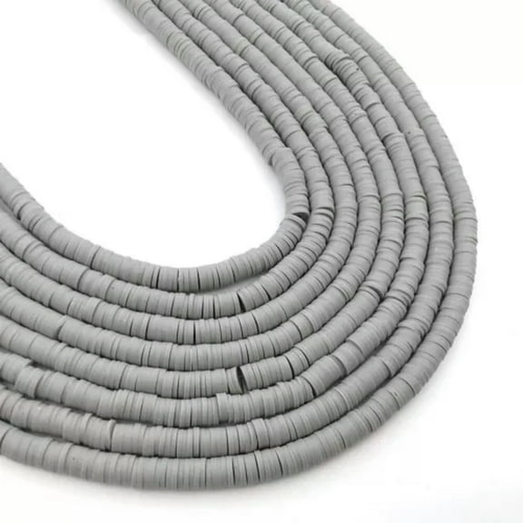 U8MO 350pc 6mm Flat Round Polymer Clay Loose Spacer Beads Handmade for Jewelry Making-gray