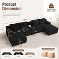 thumbnail image 7 of Muumblus 140" Oversized Modular Sectional Sofa with Storage Console & 2 Ottomans, U-Shaped Boneless Cloud Couch for Living Room, Black Corduroy, 7 of 7