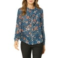 thumbnail image 3 of INSPIRE CHIC Women's Ruffle Collar Long Sleeve Button Down Floral Shirt XS Dark Blue, 3 of 8