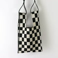 thumbnail image 3 of facefd Women Handbag Tote Grid Pattern Shoulder Bag for Females Summer Black White, 3 of 8