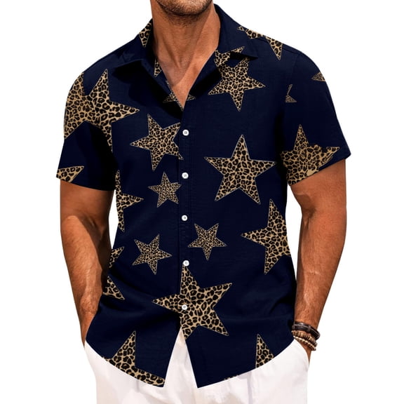 Yopmin Leopard Print Shirt Men Leopard Star Short Sleeve Button Down Shirts Summer Casual Tops for Daily Wear