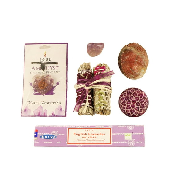 Soul Sticks Smudge Kit Gift Set with Necklace, Shell, Crystal, Incense and Burner